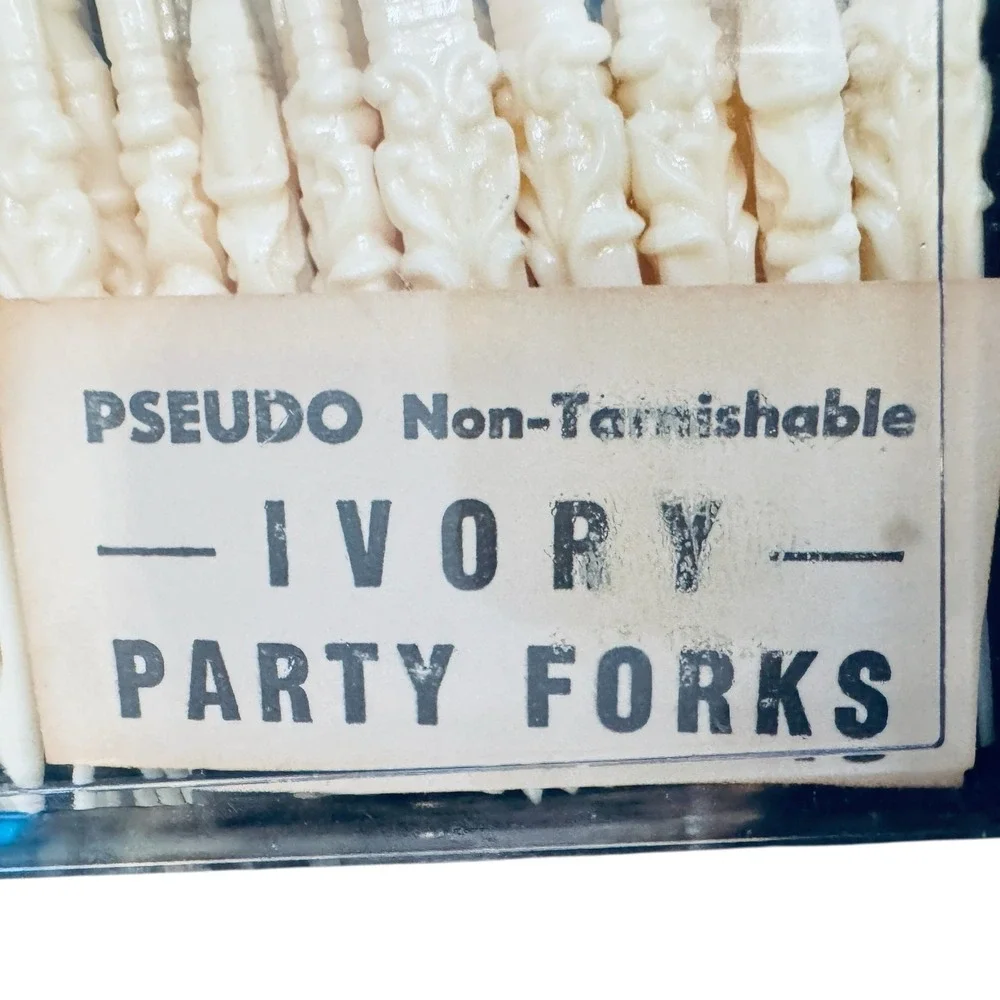 Vintage Pseudo Ivory Party Forks Made in USA Retro Appetizer Cocktail Picks Set